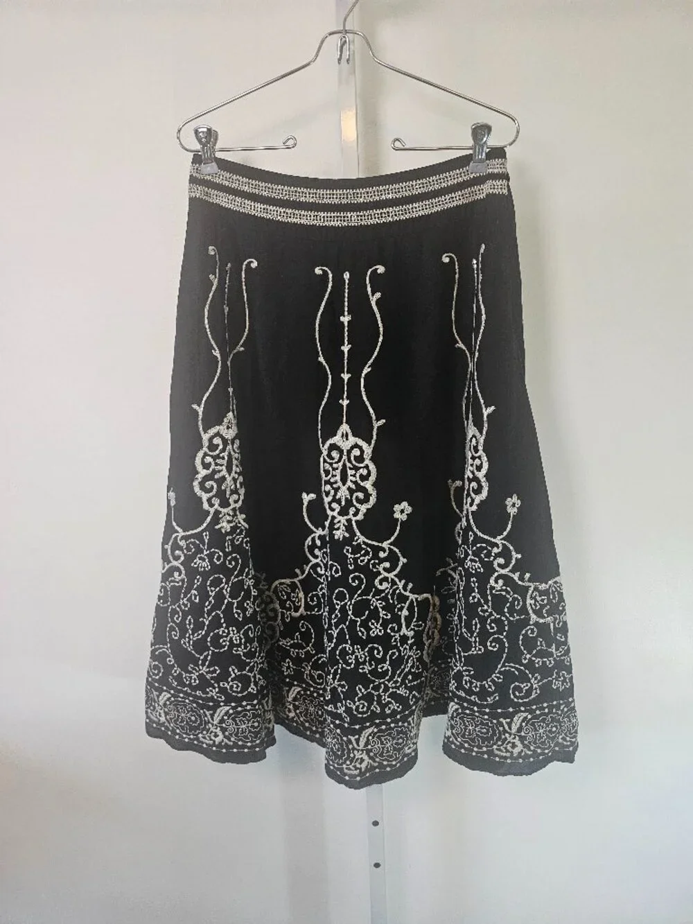 Coldwater Creek Skirt Black White Embroidered Midi Boho Festival S